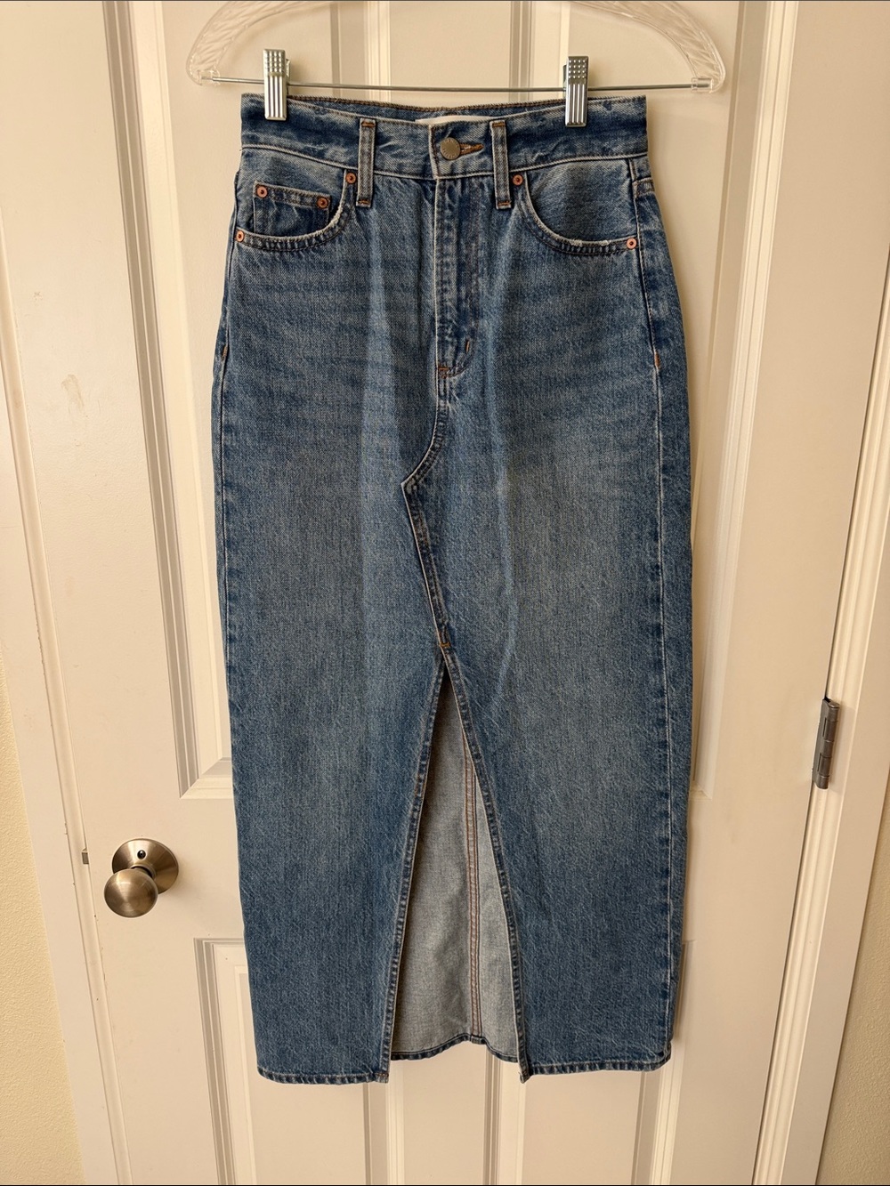 Denim Forum Blue High-Rise Maxi Denim Skirt with Center Front Slit
